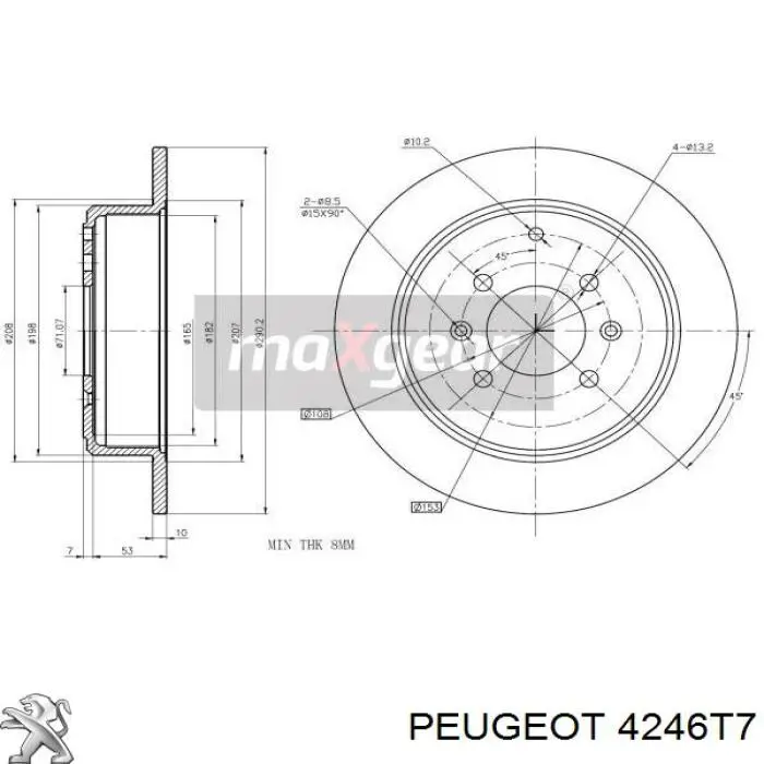 4246T7 Peugeot/Citroen disco de freno trasero