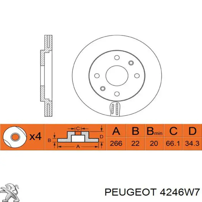 Disco de freno 4246W7 Peugeot/Citroen