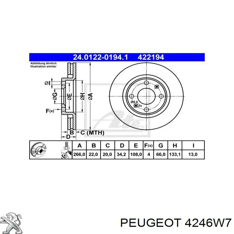 4246W7 Peugeot/Citroen disco de freno delantero