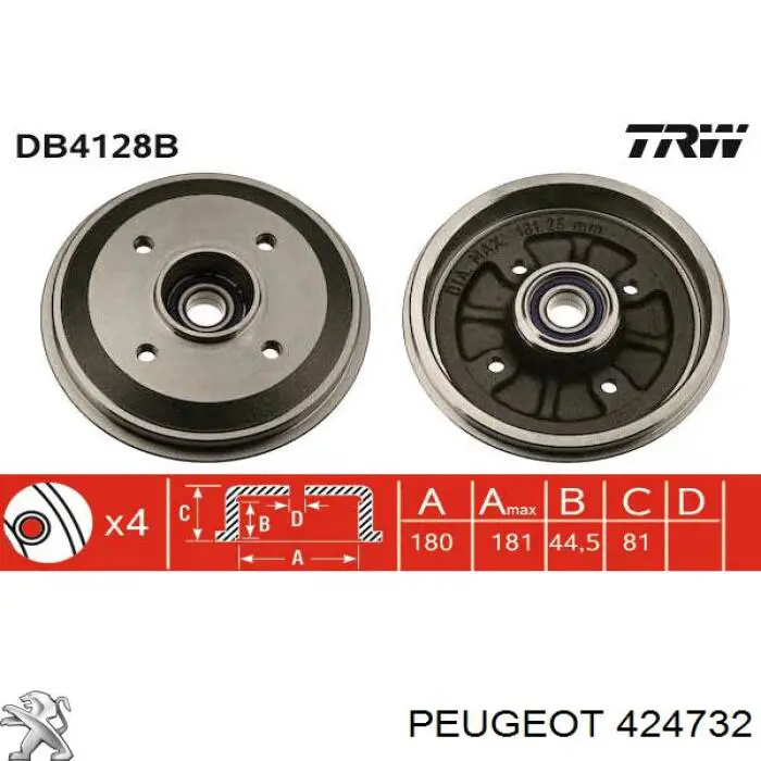 424732 Peugeot/Citroen freno de tambor trasero