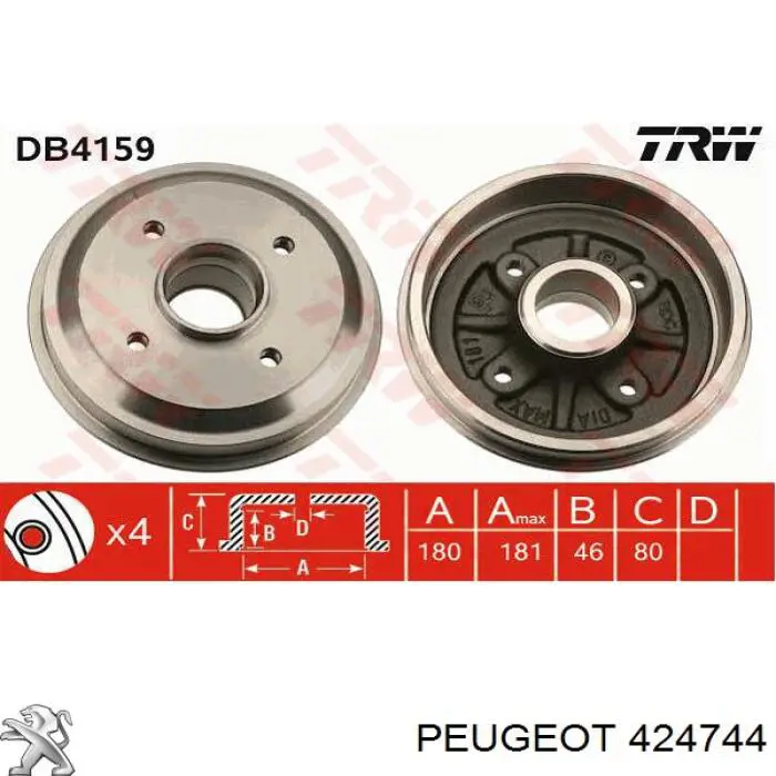 424744 Peugeot/Citroen freno de tambor trasero