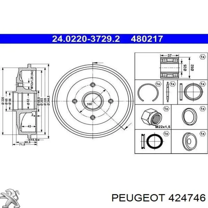 Tambor de freno trasero Peugeot/Citroen 424746 precio, desde 60,30 EUR