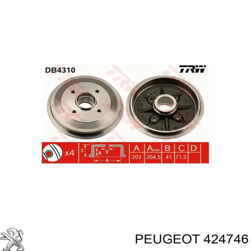 424746 Peugeot/Citroen Tambor de freno trasero
