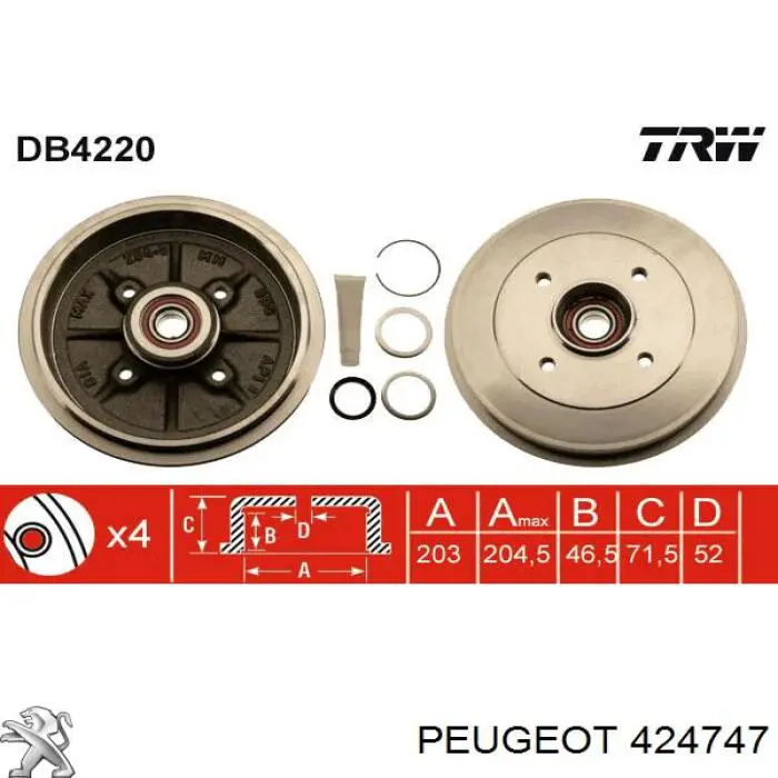 424747 Peugeot/Citroen freno de tambor trasero