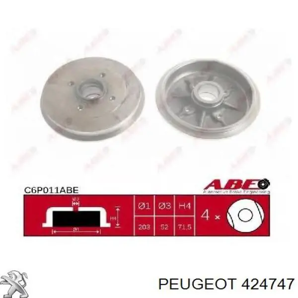 Tambor de freno trasero Peugeot/Citroen 424747 precio, desde 65,02 EUR