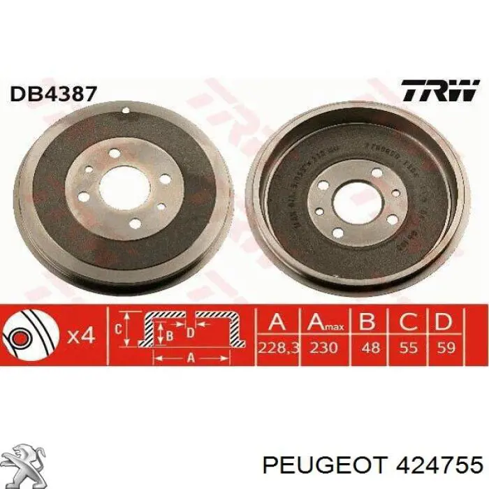 424755 Peugeot/Citroen freno de tambor trasero