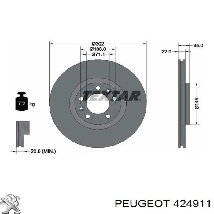 424911 Peugeot/Citroen disco de freno trasero