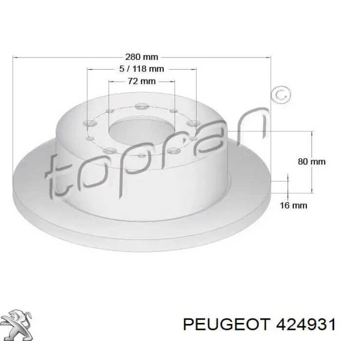 424931 Peugeot/Citroen disco de freno trasero