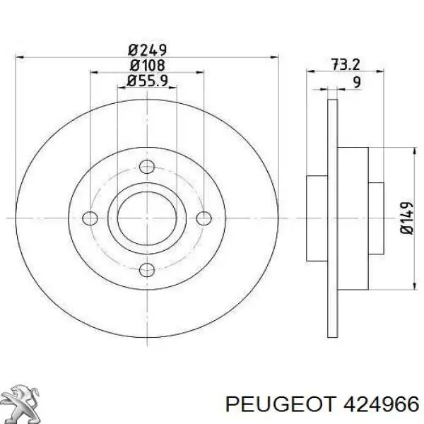424966 Peugeot/Citroen Freno de disco trasero