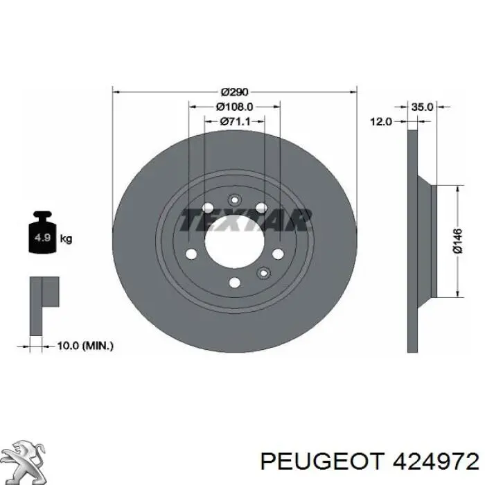 424972 Peugeot/Citroen disco de freno trasero