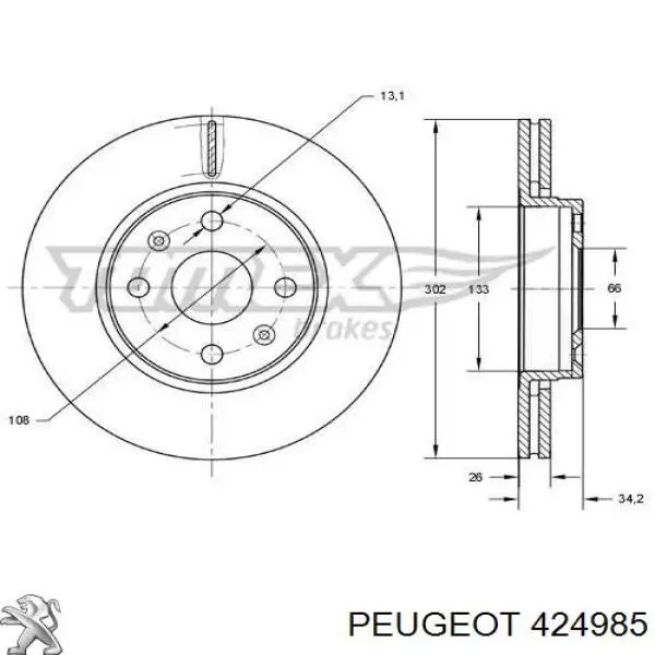 424985 Peugeot/Citroen freno de disco delantero