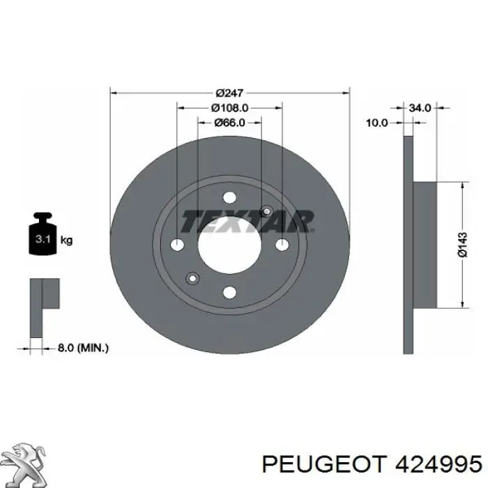 Comprar 424995 Peugeot/Citroen Freno de disco delantero
