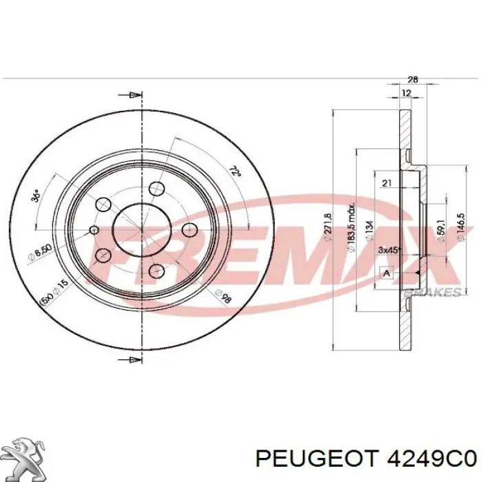 4249C0 Peugeot/Citroen disco de freno trasero