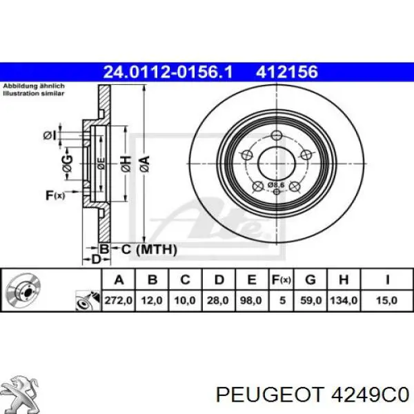 Disco de freno trasero Peugeot/Citroen 4249C0 precio, desde 26,02 EUR