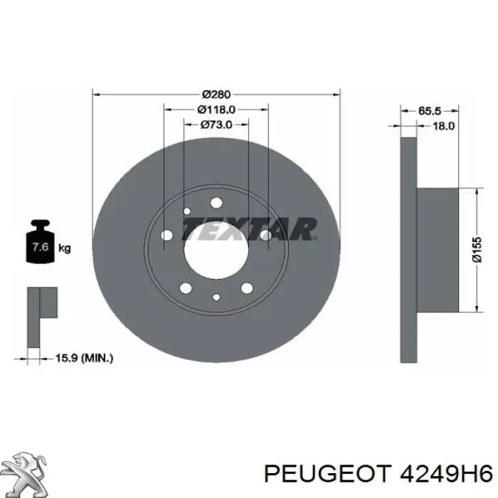 4249H6 Peugeot/Citroen disco de freno delantero