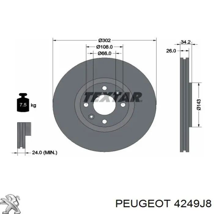 Frenos delanteros Peugeot/Citroen 4249J8 precio, desde 43,75 EUR