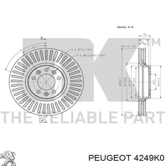 Comprar 4249K0 Peugeot/Citroen Freno de disco delantero