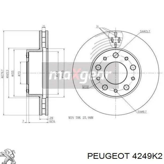 Disco de freno delantero Peugeot/Citroen 4249K2
