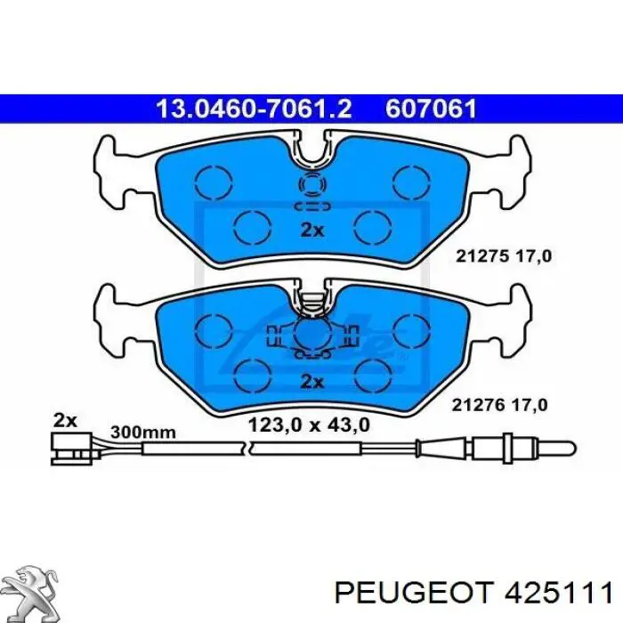 425111 Peugeot/Citroen pastillas de freno traseras