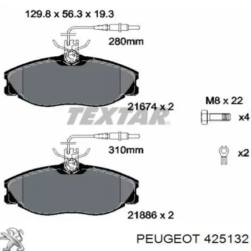 Comprar 425132 Peugeot/Citroen Pastillas delanteras de freno
