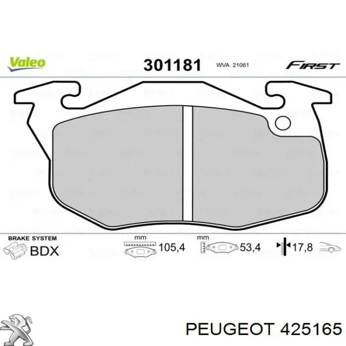 Pastillas de freno 425165 Peugeot/Citroen