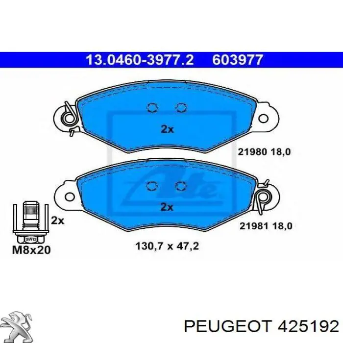 Comprar 425192 Peugeot/Citroen Pastillas delanteras de freno