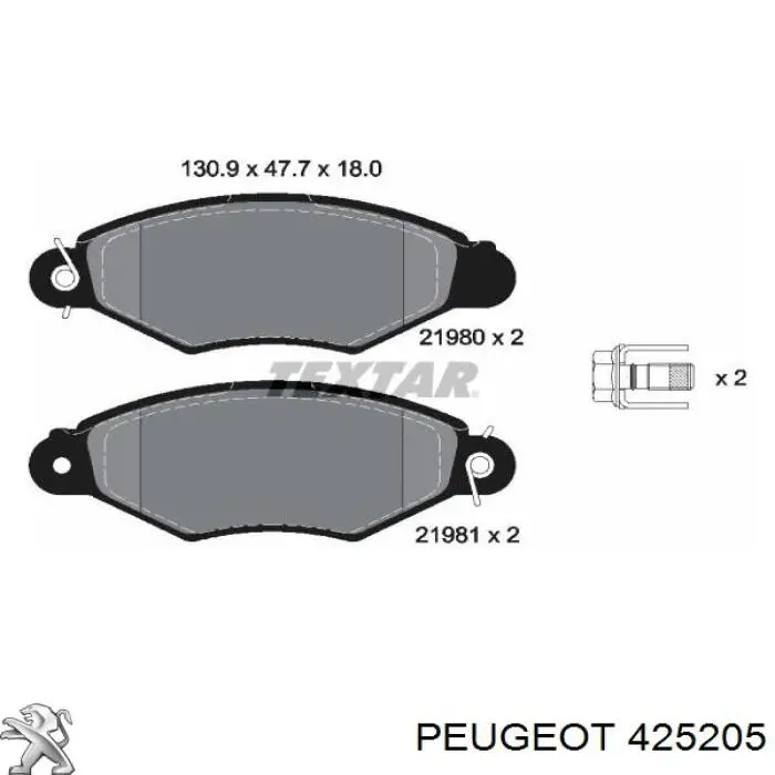 425205 Peugeot/Citroen Pastillas delanteras