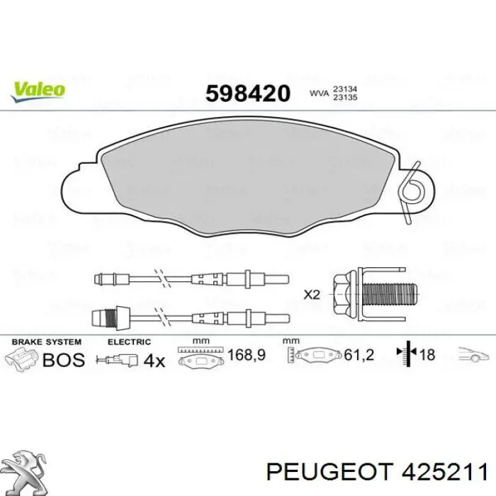 Comprar 425211 Peugeot/Citroen Pastillas delanteras de freno