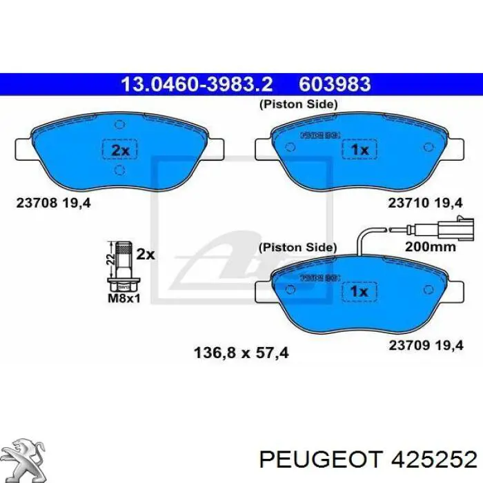 425252 Peugeot/Citroen pastillas de freno delanteras