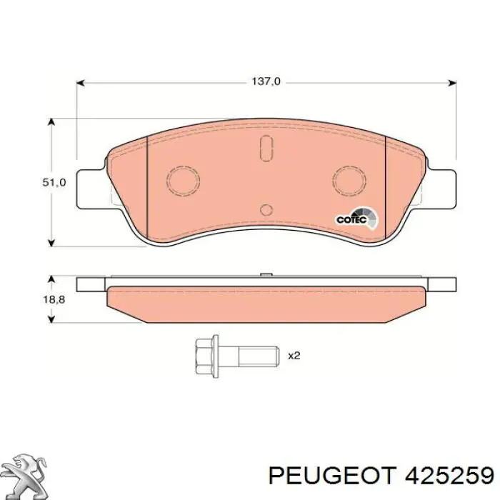 Comprar 425259 Peugeot/Citroen Pastillas delanteras de freno