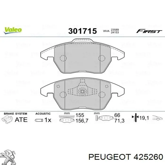 425260 Peugeot/Citroen pastillas de freno delanteras