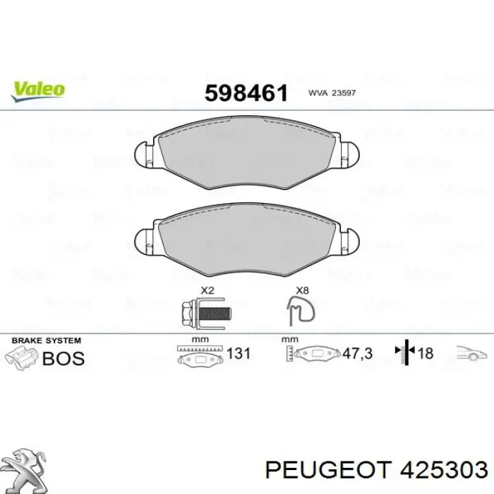 425303 Peugeot/Citroen pastillas de freno delanteras
