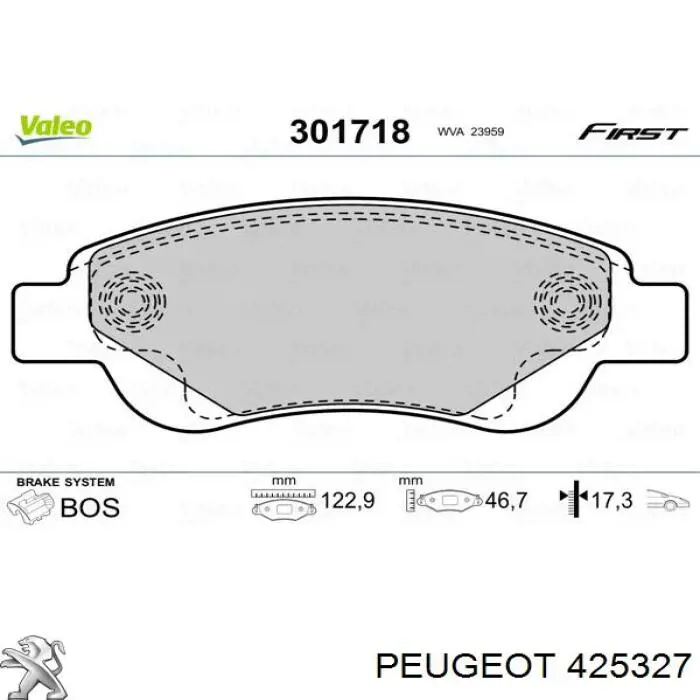 425327 Peugeot/Citroen pastillas de freno delanteras