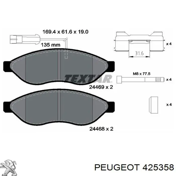 425358 Peugeot/Citroen pastillas de freno delanteras