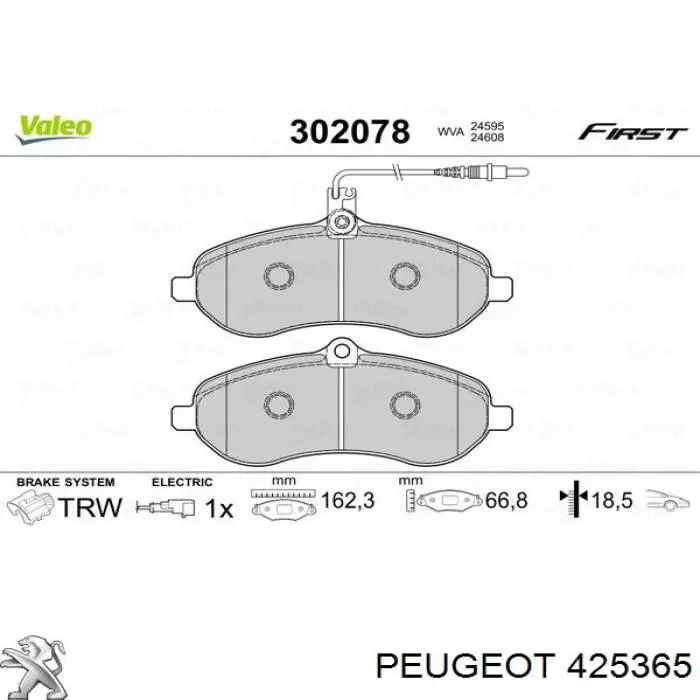 425365 Peugeot/Citroen pastillas de freno delanteras