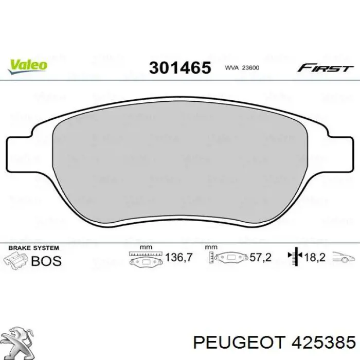 425385 Peugeot/Citroen pastillas de freno delanteras