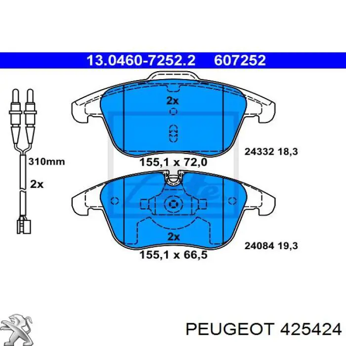 425424 Peugeot/Citroen pastillas de freno delanteras
