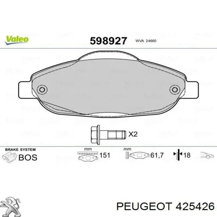 425426 Peugeot/Citroen pastillas de freno delanteras