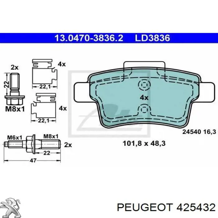 425432 Peugeot/Citroen pastillas de freno traseras