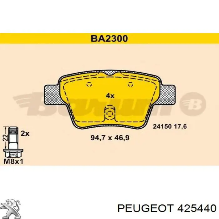 Comprar 425440 Peugeot/Citroen Pastillas de freno traseras