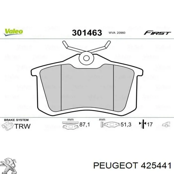 425441 Peugeot/Citroen pastillas de freno traseras