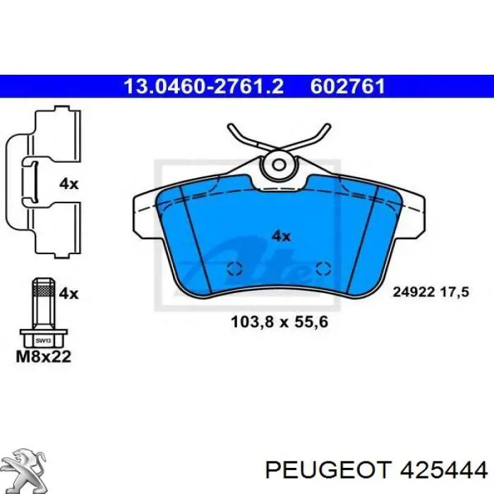 Pastillas de freno traseras 425444 Peugeot/Citroen
