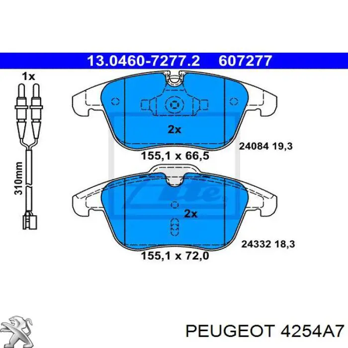4254A7 Peugeot/Citroen pastillas de freno delanteras