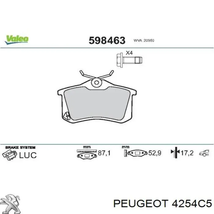 Comprar 4254C5 Peugeot/Citroen Pastillas de freno traseras