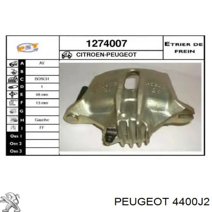 4400J2 Peugeot/Citroen pinza de freno delantera izquierda