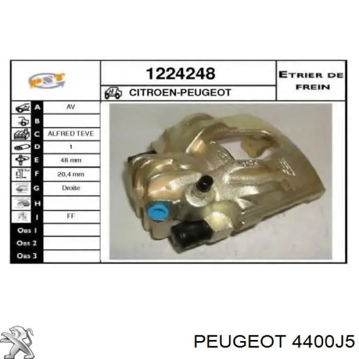 4400G8 Peugeot/Citroen pinza de freno delantera derecha
