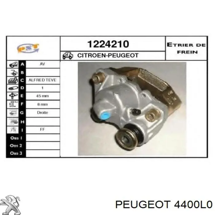 4400L0 Peugeot/Citroen pinza de freno delantera derecha