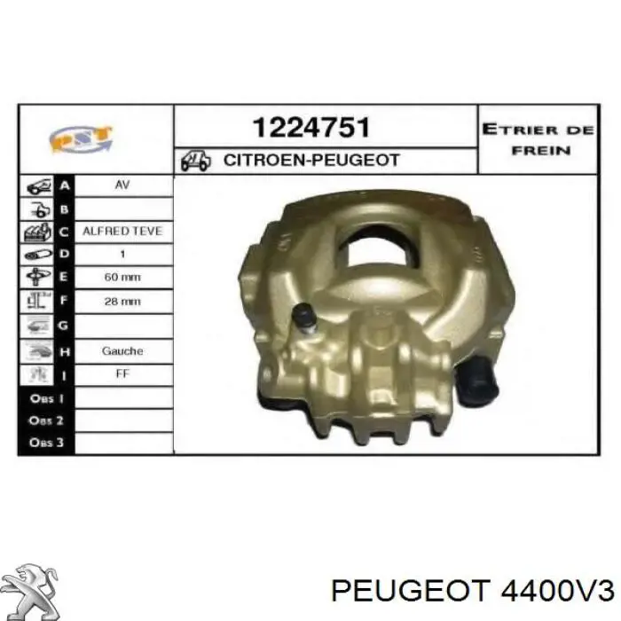 Pinza de freno delantera izquierda Peugeot/Citroen 4400V3 precio, desde 55,43 EUR
