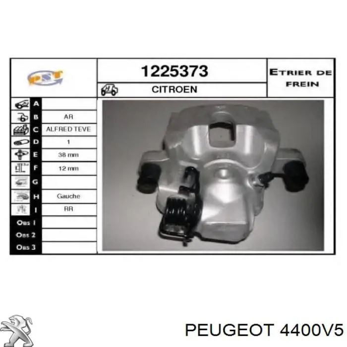 Pinza de freno trasera izquierda Peugeot/Citroen 4400V5 precio, desde 67,32 EUR