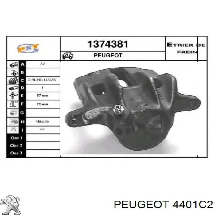 4401C2 Peugeot/Citroen pinza de freno delantera izquierda